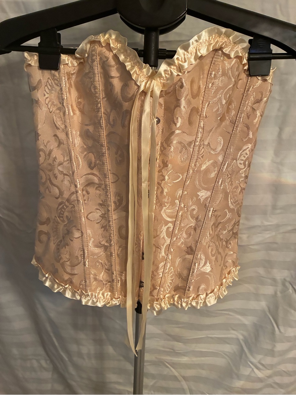 Satin Brocade Strapless Corset Bustier in Champagne